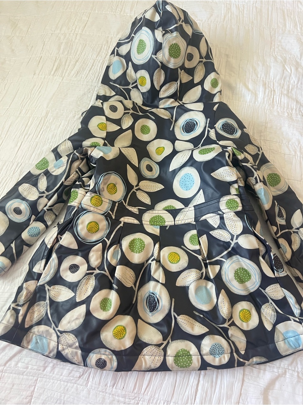Catimini Navy A-Line Hooded Skirt with Green, Blue & Cream Floral Circles